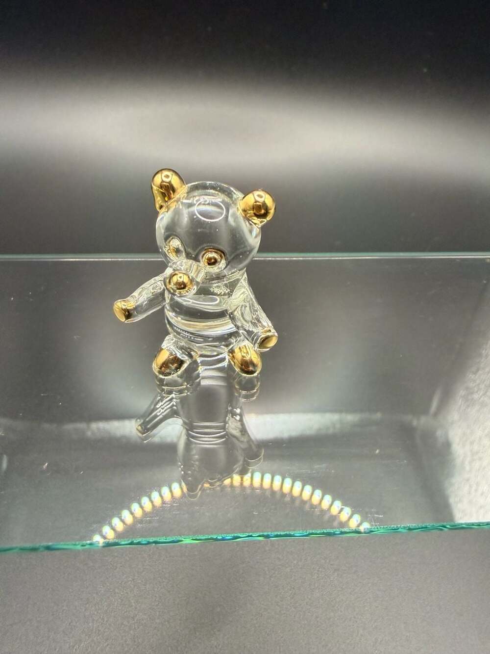 Crystal Teddy Bear Figurine with Gold Tone Accents